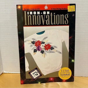 Vintage 1993 Iron-On Innovations Christmas Kit Ornaments, Poinsettias, Pine Cone